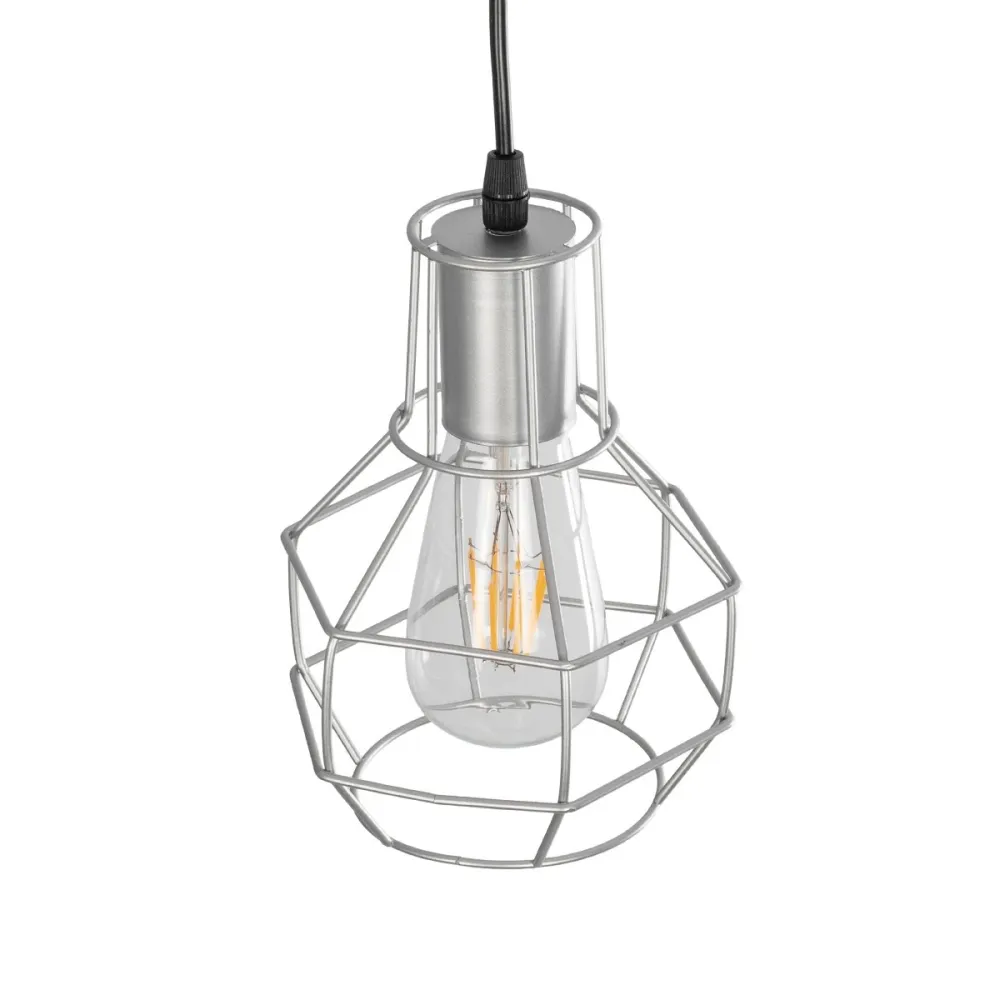 GLOBOSTAR® CAGE 00951 Vintage Κρεμαστό Φωτιστικό Οροφής με Ντουί 1 x E27 AC 220-240V IP20 - Ασημί - Μ15 x Π15 x Y21cm