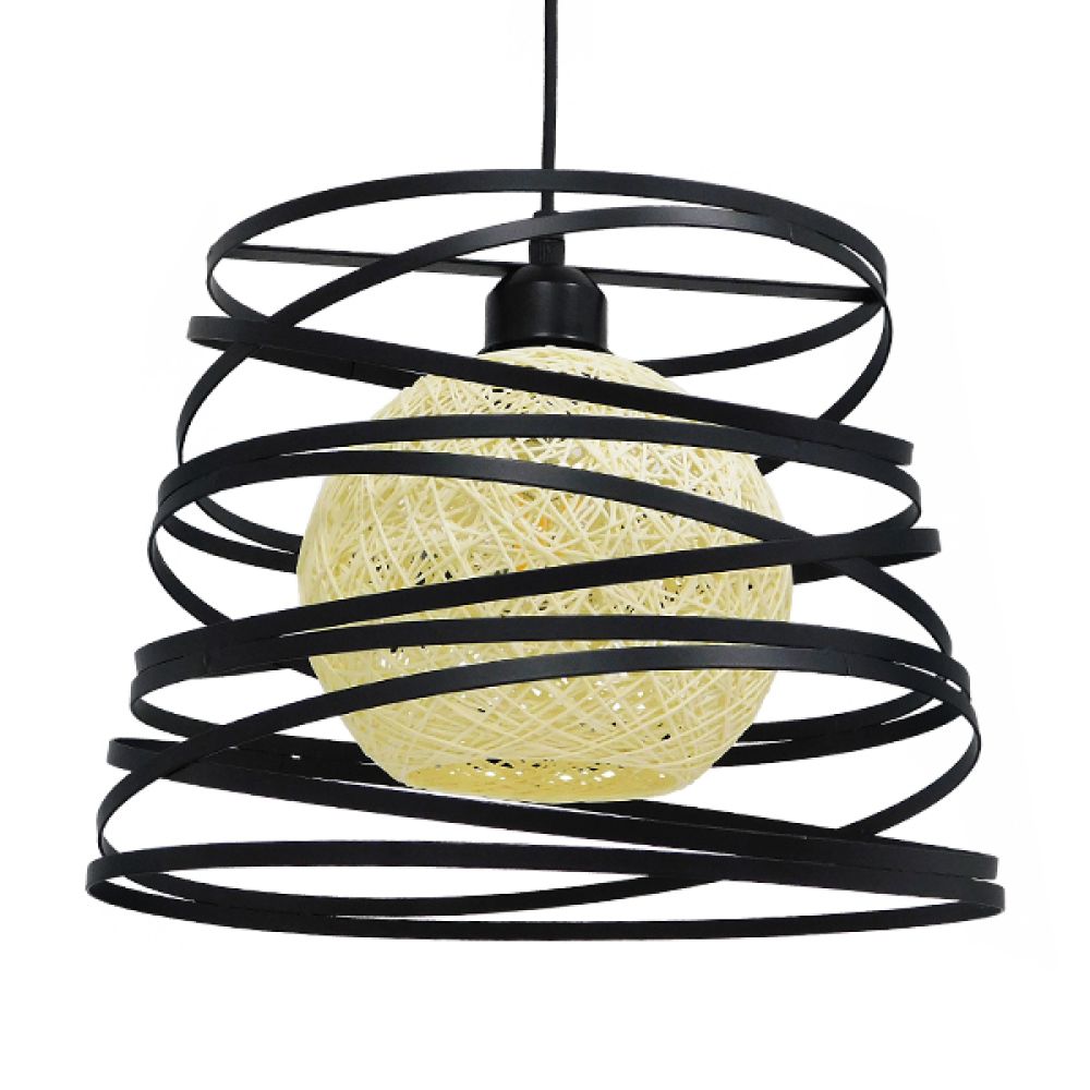 GLOBOSTAR® CARTER 00961 Μοντέρνο Κρεμαστό Φωτιστικό Οροφής με Ντουί 1 x E27 AC 220-240V IP20 - Μαύρο & Μπεζ - Μ32 x Π32 x Υ25cm