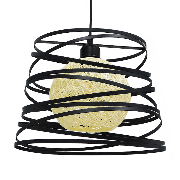 GLOBOSTAR® CARTER 00961 Μοντέρνο Κρεμαστό Φωτιστικό Οροφής με Ντουί 1 x E27 AC 220-240V IP20 - Μαύρο & Μπεζ - Μ32 x Π32 x Υ25cm