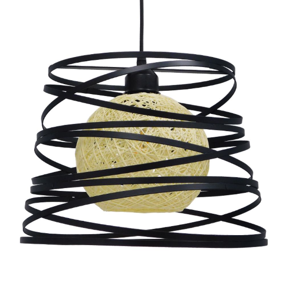 GLOBOSTAR® CARTER 00961 Μοντέρνο Κρεμαστό Φωτιστικό Οροφής με Ντουί 1 x E27 AC 220-240V IP20 - Μαύρο & Μπεζ - Μ32 x Π32 x Υ25cm