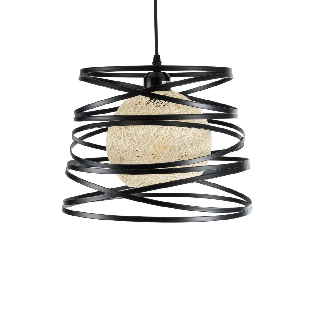 GLOBOSTAR® CARTER 00961 Μοντέρνο Κρεμαστό Φωτιστικό Οροφής με Ντουί 1 x E27 AC 220-240V IP20 - Μαύρο & Μπεζ - Μ32 x Π32 x Υ25cm