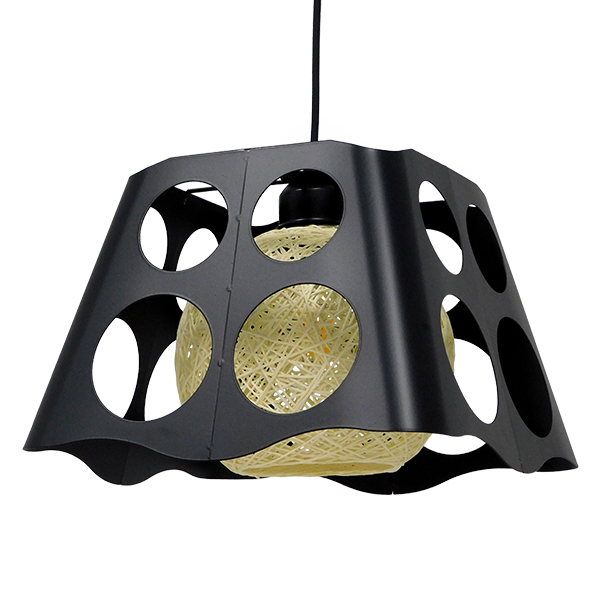 GLOBOSTAR® CARTER 00962 Μοντέρνο Κρεμαστό Φωτιστικό Οροφής με Ντουί 1 x E27 AC 220-240V IP20 - Μαύρο & Μπεζ - Μ28 x Π28 x Υ22cm