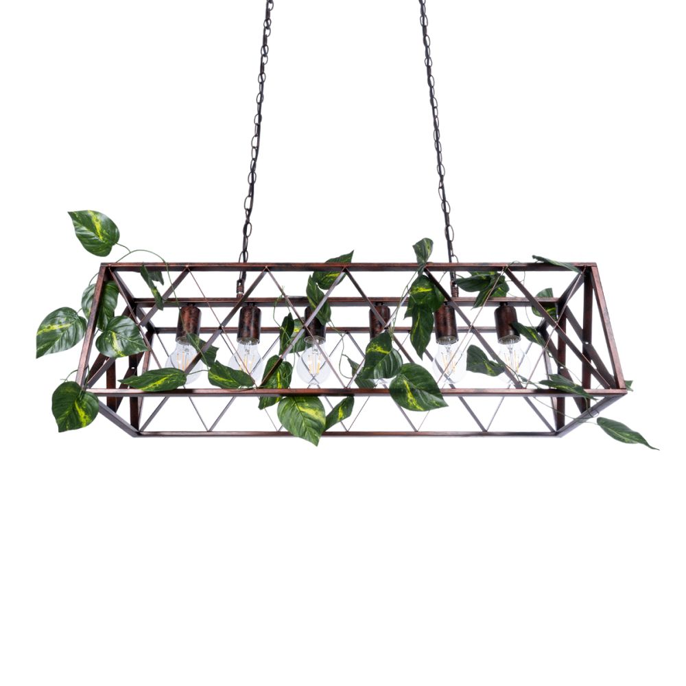 GLOBOSTAR® CLARITY 00963 Vintage Κρεμαστό Φωτιστικό Οροφής με Ντουί 6 x E27 AC 220-240V IP20 - Χάλκινο Εφέ Σκουριάς & Πράσινο - Μ78 x Π25 x Υ22cm