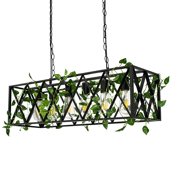 GLOBOSTAR® CLARITY 00964 Vintage Κρεμαστό Φωτιστικό Οροφής με Ντουί 6 x E27 AC 220-240V IP20 - Μαύρο & Πράσινο - Μ78 x Π25 x Υ22cm