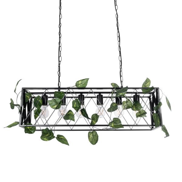 GLOBOSTAR® CLARITY 00964 Vintage Κρεμαστό Φωτιστικό Οροφής με Ντουί 6 x E27 AC 220-240V IP20 - Μαύρο & Πράσινο - Μ78 x Π25 x Υ22cm