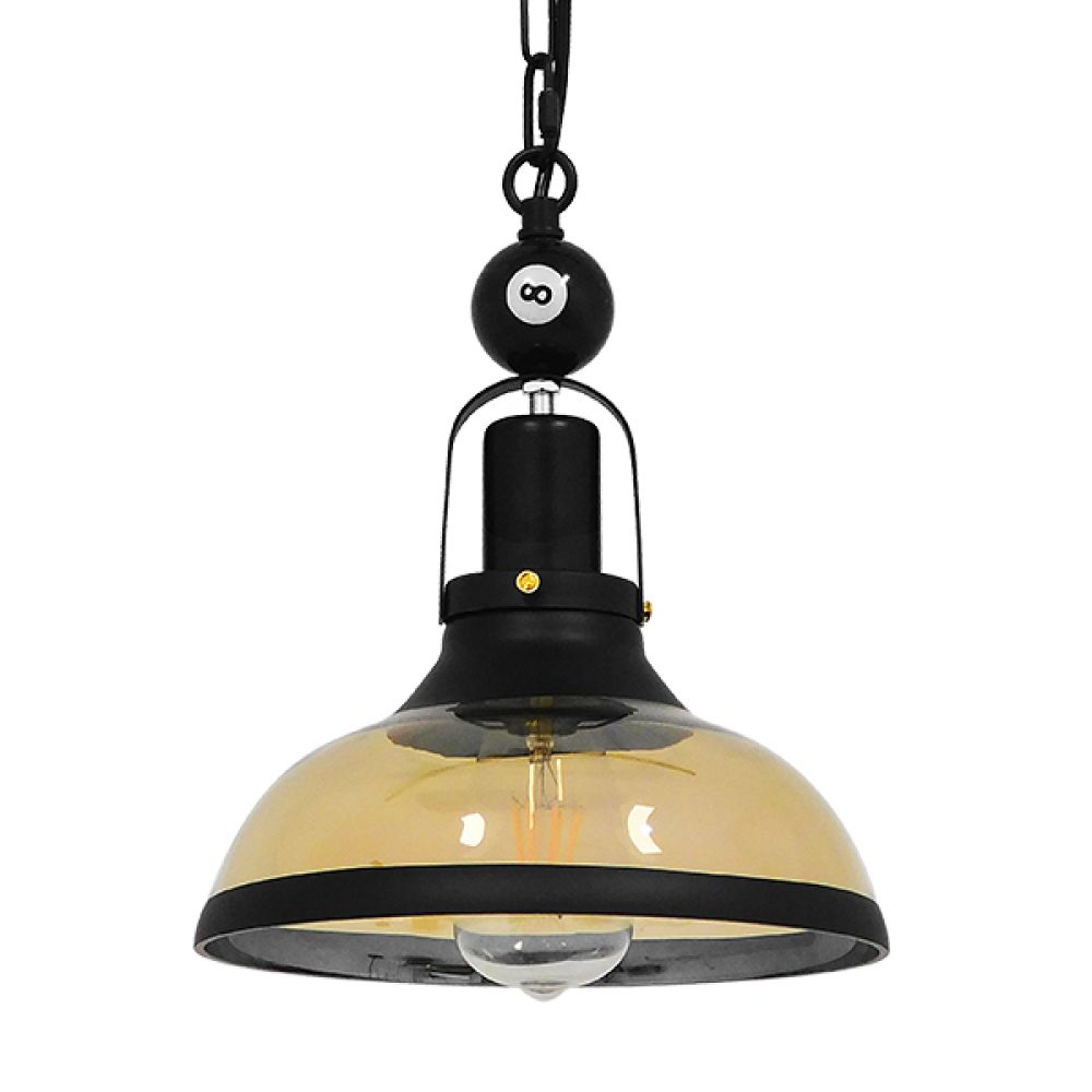 GLOBOSTAR® BILLIARD 00971 Vintage Κρεμαστό Φωτιστικό Οροφής με Ντουί 1 x E27 AC 220-240V IP20 - Mαύρο & Μελί - Μ25 x Π25 x Υ29cm