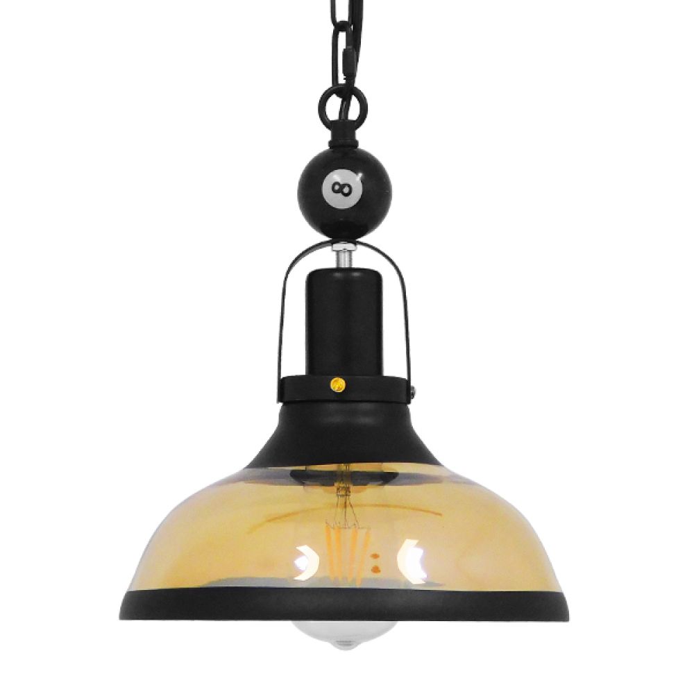 GLOBOSTAR® BILLIARD 00971 Vintage Κρεμαστό Φωτιστικό Οροφής με Ντουί 1 x E27 AC 220-240V IP20 - Mαύρο & Μελί - Μ25 x Π25 x Υ29cm