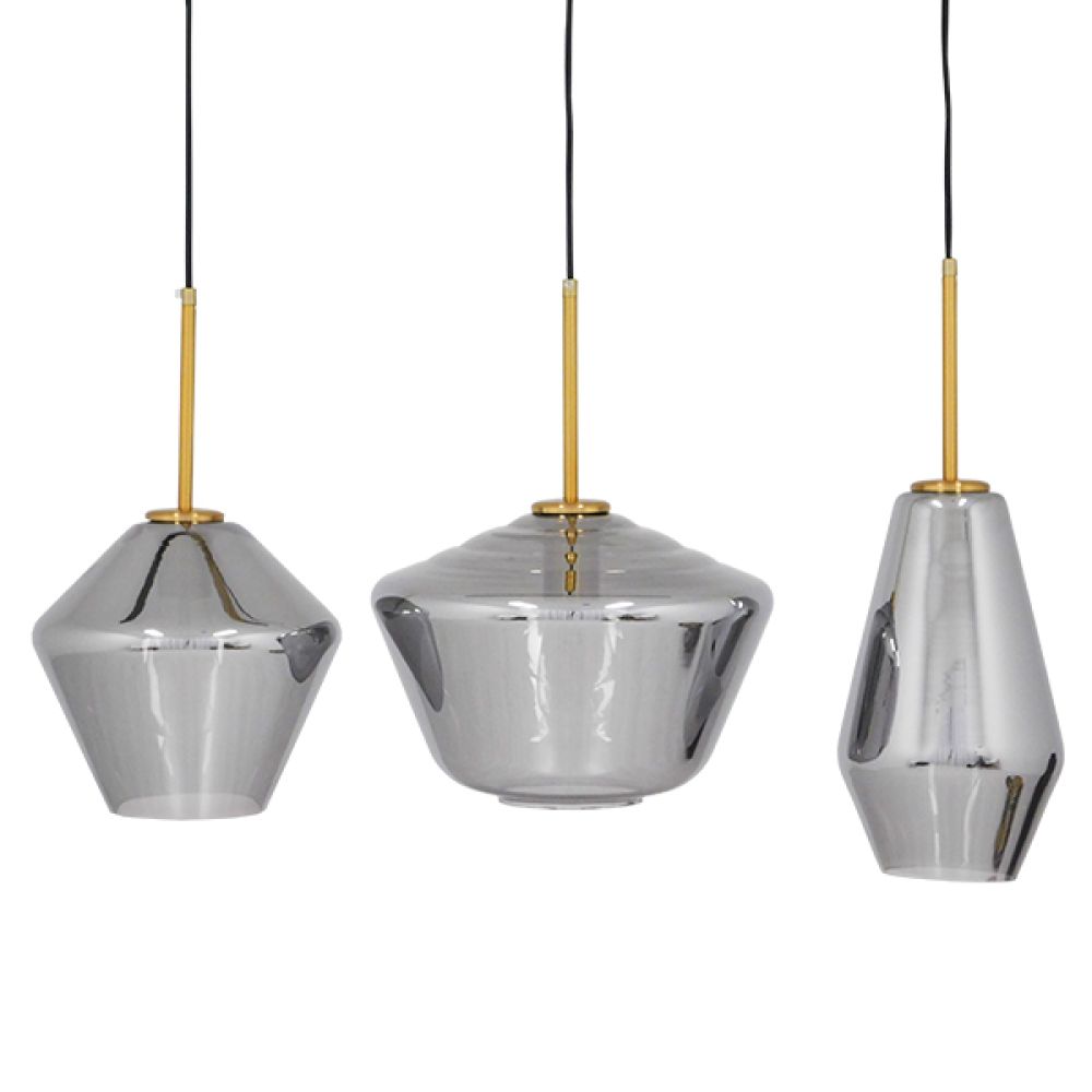 GLOBOSTAR® AMARIS 00975 Μοντέρνο Κρεμαστό Φωτιστικό Οροφής με Ντουί 3 x E27 AC 220-240V IP20 - Χρυσό & Ασημί - Μ75 x Π30 x Υ30cm