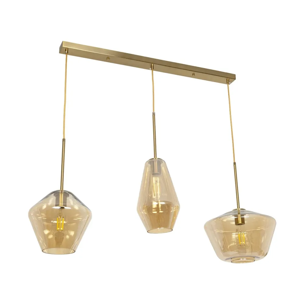 GLOBOSTAR® AMARIS 00977 Μοντέρνο Κρεμαστό Φωτιστικό Οροφής με Ντουί 3 x E27 AC 220-240V IP20 - Χρυσό & Μελί - Μ75 x Π30 x Υ30cm