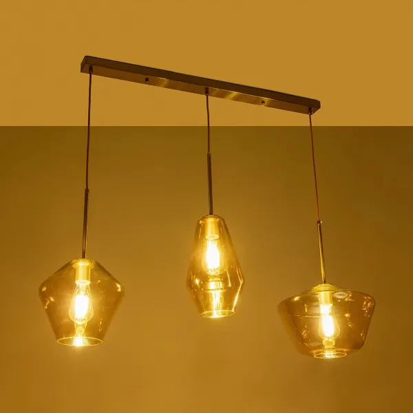 GLOBOSTAR® AMARIS 00977 Μοντέρνο Κρεμαστό Φωτιστικό Οροφής με Ντουί 3 x E27 AC 220-240V IP20 - Χρυσό & Μελί - Μ75 x Π30 x Υ30cm