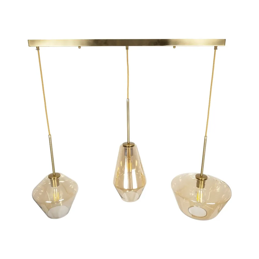 GLOBOSTAR® AMARIS 00977 Μοντέρνο Κρεμαστό Φωτιστικό Οροφής με Ντουί 3 x E27 AC 220-240V IP20 - Χρυσό & Μελί - Μ75 x Π30 x Υ30cm