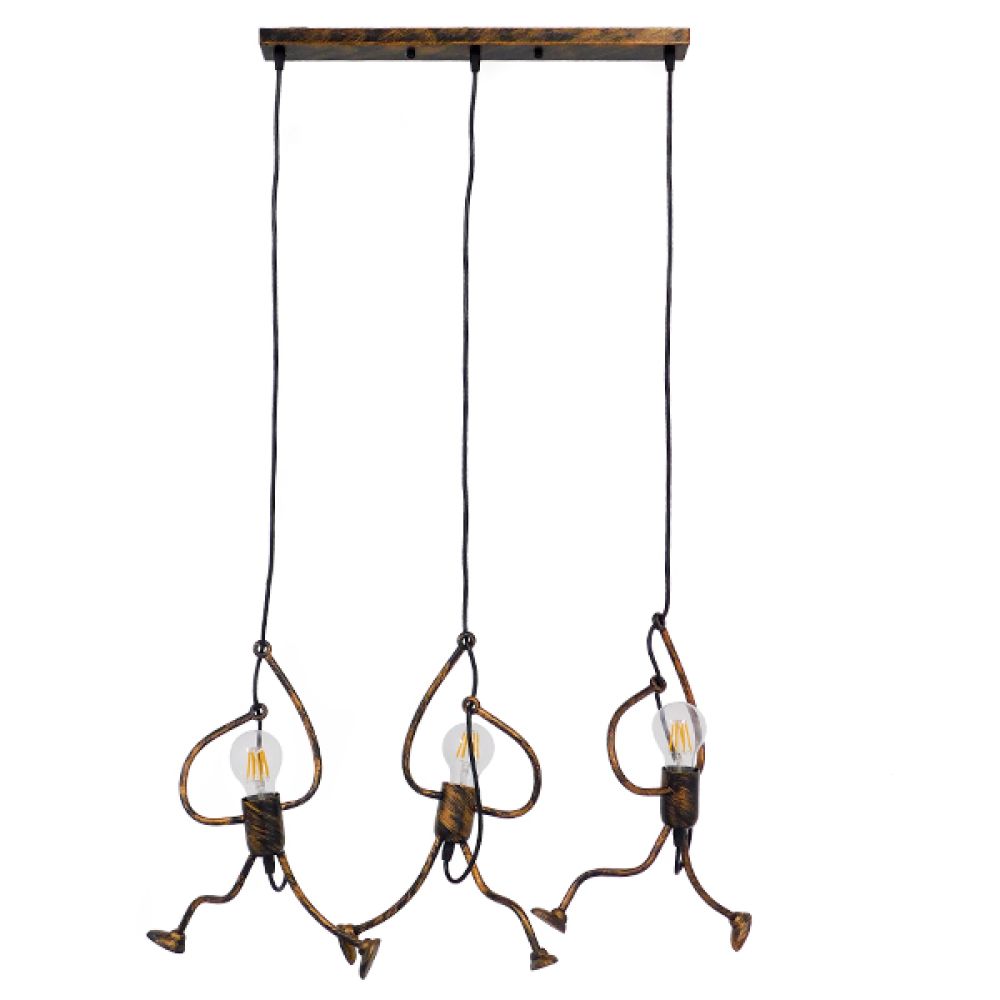 GLOBOSTAR® LITTLE MAN 00979 Μοντέρνο Κρεμαστό Φωτιστικό Οροφής με Ντουί 3 x E27 AC 220-240V IP20 - Χάλκινο - Μ70 x Π10 x Υ105cm