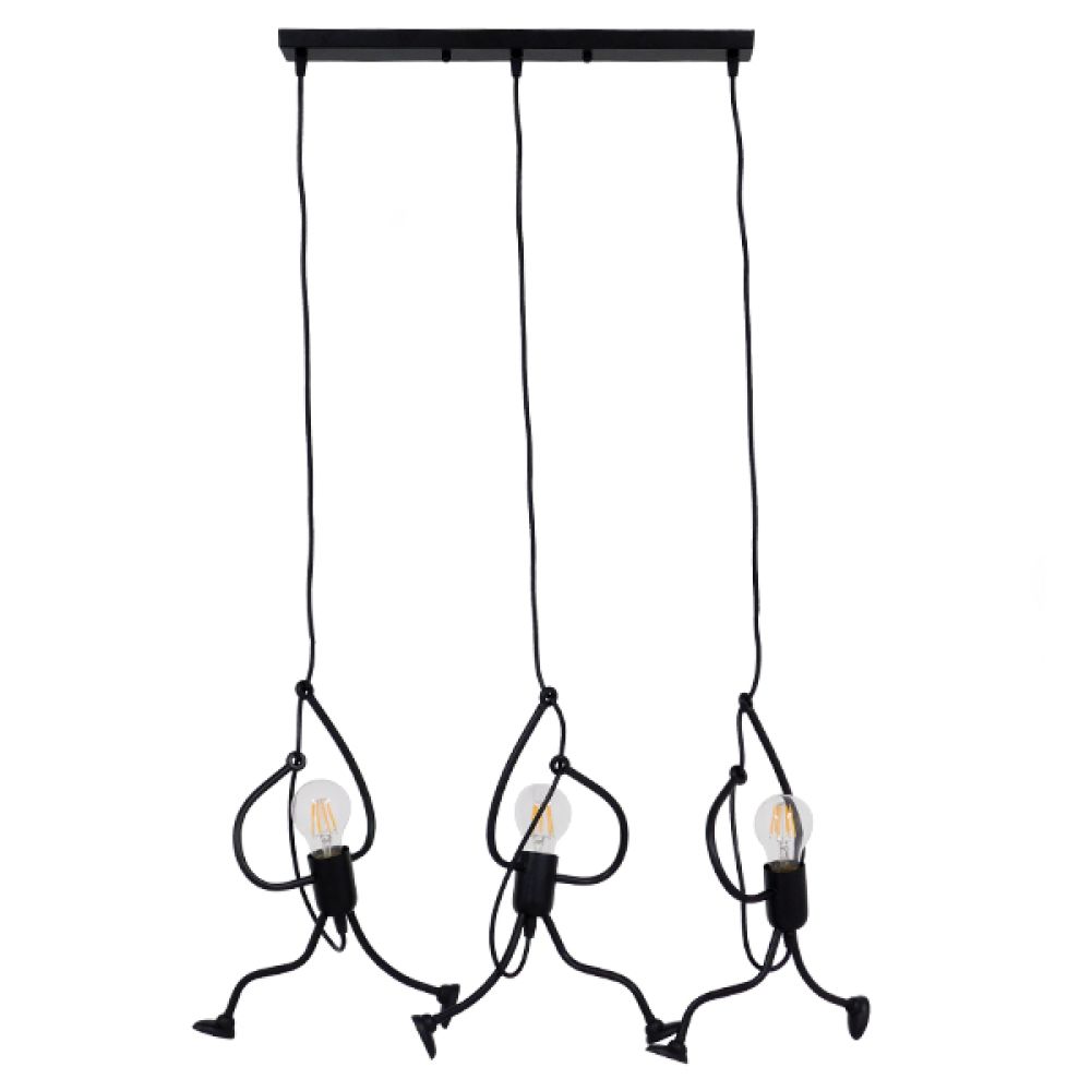 GLOBOSTAR® LITTLE MAN 00980 Μοντέρνο Κρεμαστό Φωτιστικό Οροφής με Ντουί 3 x E27 AC 220-240V IP20 - Μαύρο - Μ70 x Π10 x Υ105cm