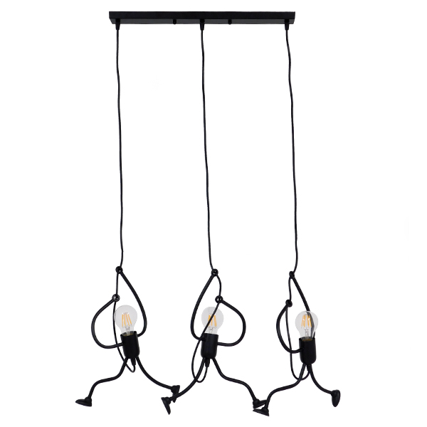 GLOBOSTAR® LITTLE MAN 00980 Μοντέρνο Κρεμαστό Φωτιστικό Οροφής με Ντουί 3 x E27 AC 220-240V IP20 - Μαύρο - Μ70 x Π10 x Υ105cm
