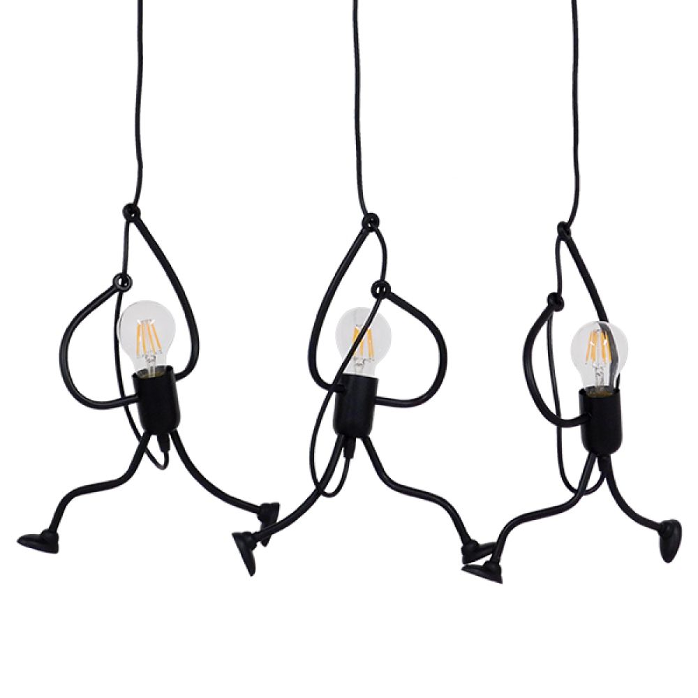 GLOBOSTAR® LITTLE MAN 00980 Μοντέρνο Κρεμαστό Φωτιστικό Οροφής με Ντουί 3 x E27 AC 220-240V IP20 - Μαύρο - Μ70 x Π10 x Υ105cm