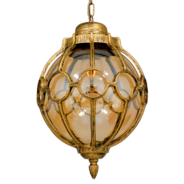 GLOBOSTAR® ETOILE 00987 Vintage Κρεμαστό Φωτιστικό Οροφής με Ντουί 1 x E27 AC 220-240V IP20 - Μπρούτζινο & Μελί - Μ28 x Π28 x Y38cm