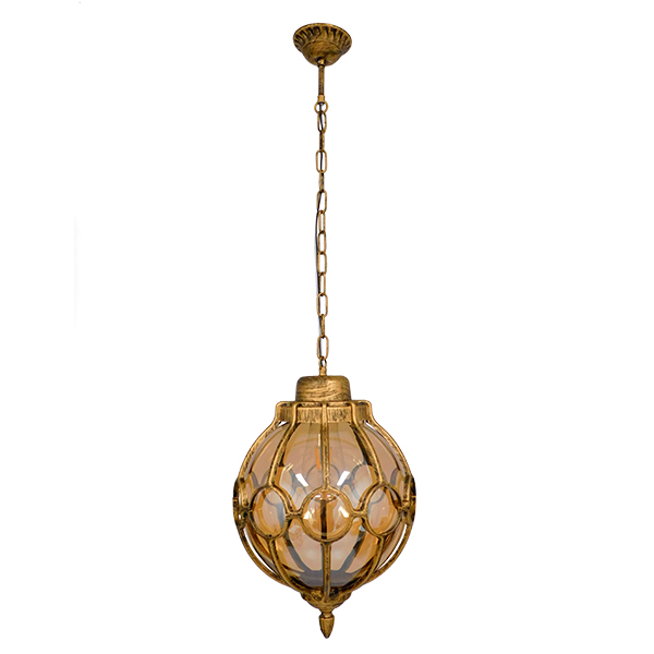 GLOBOSTAR® ETOILE 00987 Vintage Κρεμαστό Φωτιστικό Οροφής με Ντουί 1 x E27 AC 220-240V IP20 - Μπρούτζινο & Μελί - Μ28 x Π28 x Y38cm