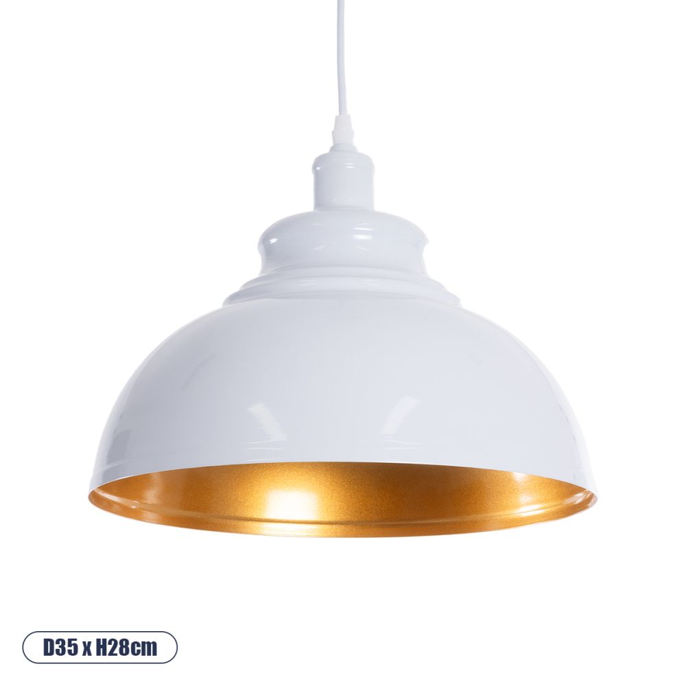 GLOBOSTAR® ANDY 00999 Μοντέρνο Κρεμαστό Φωτιστικό Οροφής με Ντουί 1 x E27 AC 220-240V IP20 - Λευκό & Χρυσό - Μ35 x Π35 x Υ28cm