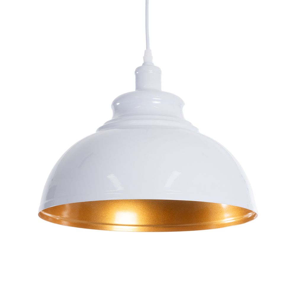 GLOBOSTAR® ANDY 00999 Μοντέρνο Κρεμαστό Φωτιστικό Οροφής με Ντουί 1 x E27 AC 220-240V IP20 - Λευκό & Χρυσό - Μ35 x Π35 x Υ28cm