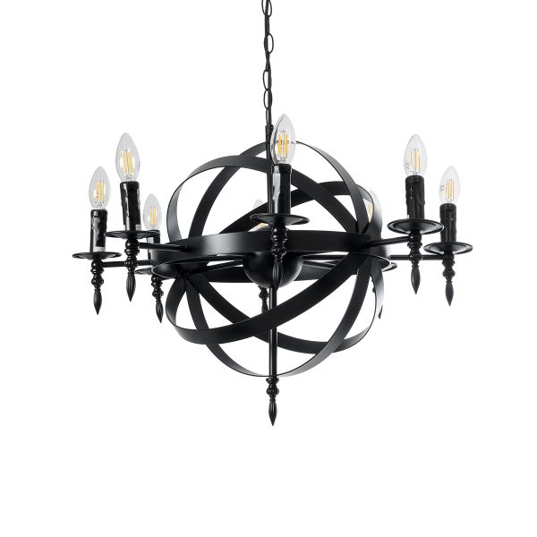 GLOBOSTAR® ESTELLE 01003 Vintage Κρεμαστό Φωτιστικό Οροφής με Ντουί 8 x E14 AC 220-240V IP20 - Μαύρο - Μ65 x Π65 x Y50cm