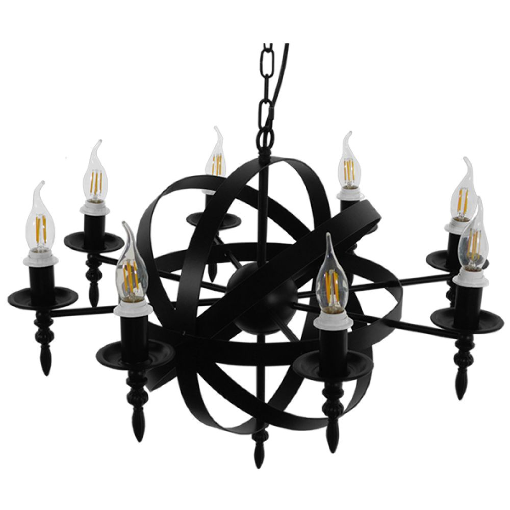 GLOBOSTAR® ESTELLE 01003 Vintage Κρεμαστό Φωτιστικό Οροφής με Ντουί 8 x E14 AC 220-240V IP20 - Μαύρο - Μ65 x Π65 x Y50cm