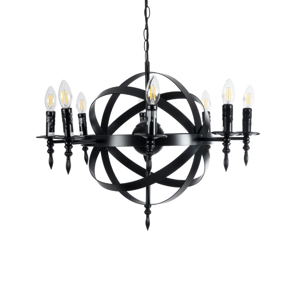 GLOBOSTAR® ESTELLE 01003 Vintage Κρεμαστό Φωτιστικό Οροφής με Ντουί 8 x E14 AC 220-240V IP20 - Μαύρο - Μ65 x Π65 x Y50cm