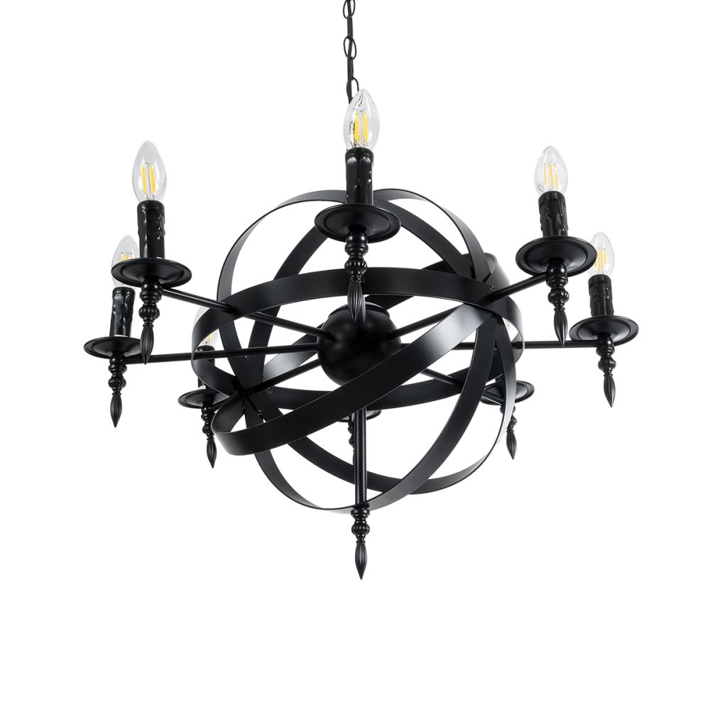 GLOBOSTAR® ESTELLE 01003 Vintage Κρεμαστό Φωτιστικό Οροφής με Ντουί 8 x E14 AC 220-240V IP20 - Μαύρο - Μ65 x Π65 x Y50cm