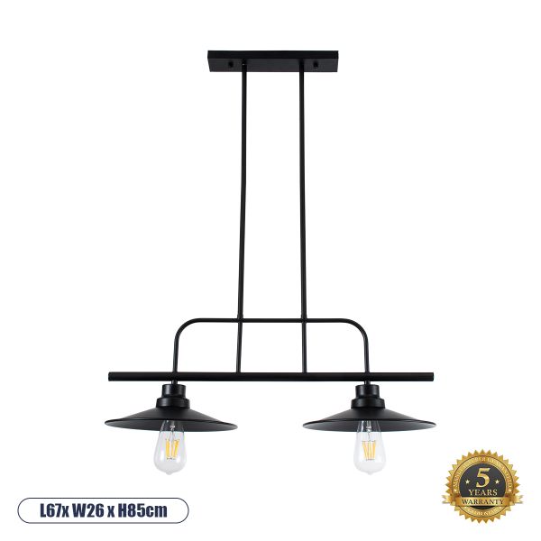 GLOBOSTAR® REGAL 01007 Vintage Φωτιστικό Οροφής με Ντουί 2 x E27 AC 220-240V IP20 - Μαύρο - Μ67 x Π26 x Υ85cm