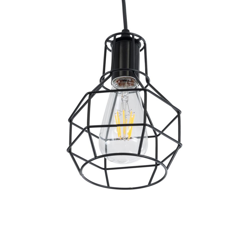 GLOBOSTAR® CAGE 01017 Vintage Κρεμαστό Φωτιστικό Οροφής με Ντουί 1 x E27 AC 220-240V IP20 - Μαύρο - Μ15 x Π15 x Υ20cm
