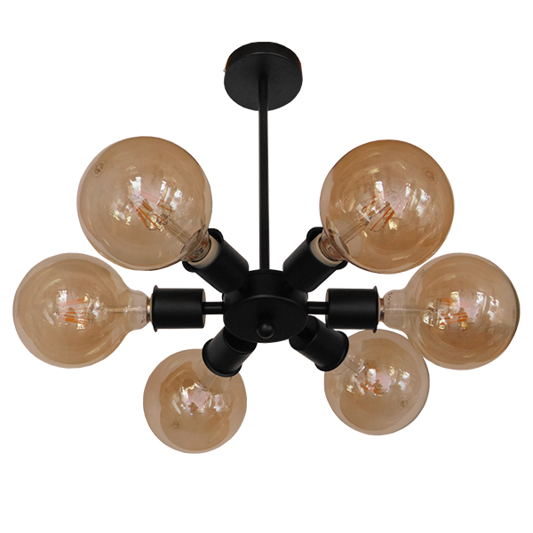 GloboStar® CONFOR 01036 Μοντέρνο Φωτιστικό Οροφης Ανάρτηση Πολύφωτο 6 x E27 IP20 Μαύρο Μέταλλο - Μ24 x Π24 x Υ8cm