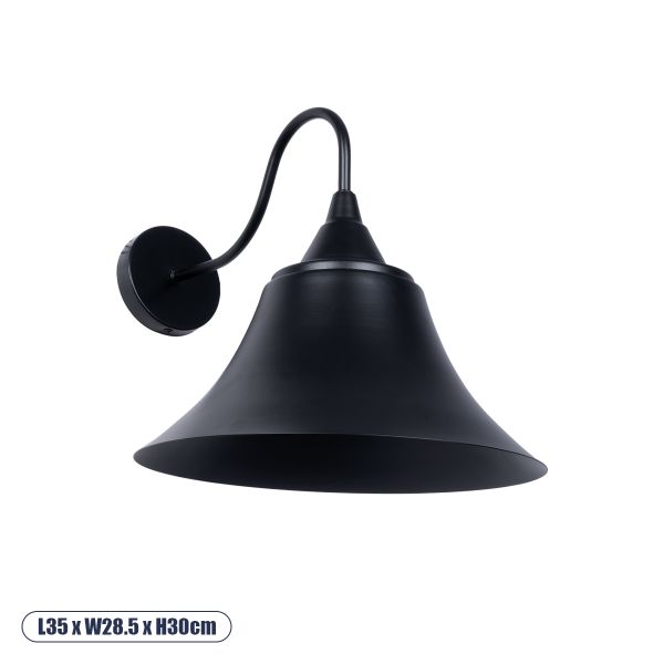 GloboStar® BELL 01038 Vintage Επιτοίχιο Φωτιστικό Απλίκα Μονόφωτο 1 x E27 IP20 Μαύρο Μέταλλο - Μ35 x Π28.5 x Υ30cm