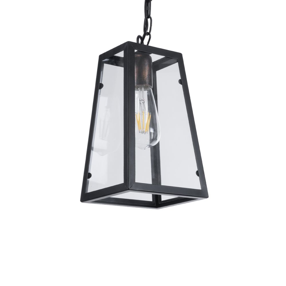 GLOBOSTAR® LIMA 01040 Vintage Κρεμαστό Φωτιστικό Οροφής με Ντουί 1 x E27 AC 220-240V IP20 - Μαύρο & Διάφανο - Μ17 x Π14 x Υ26cm