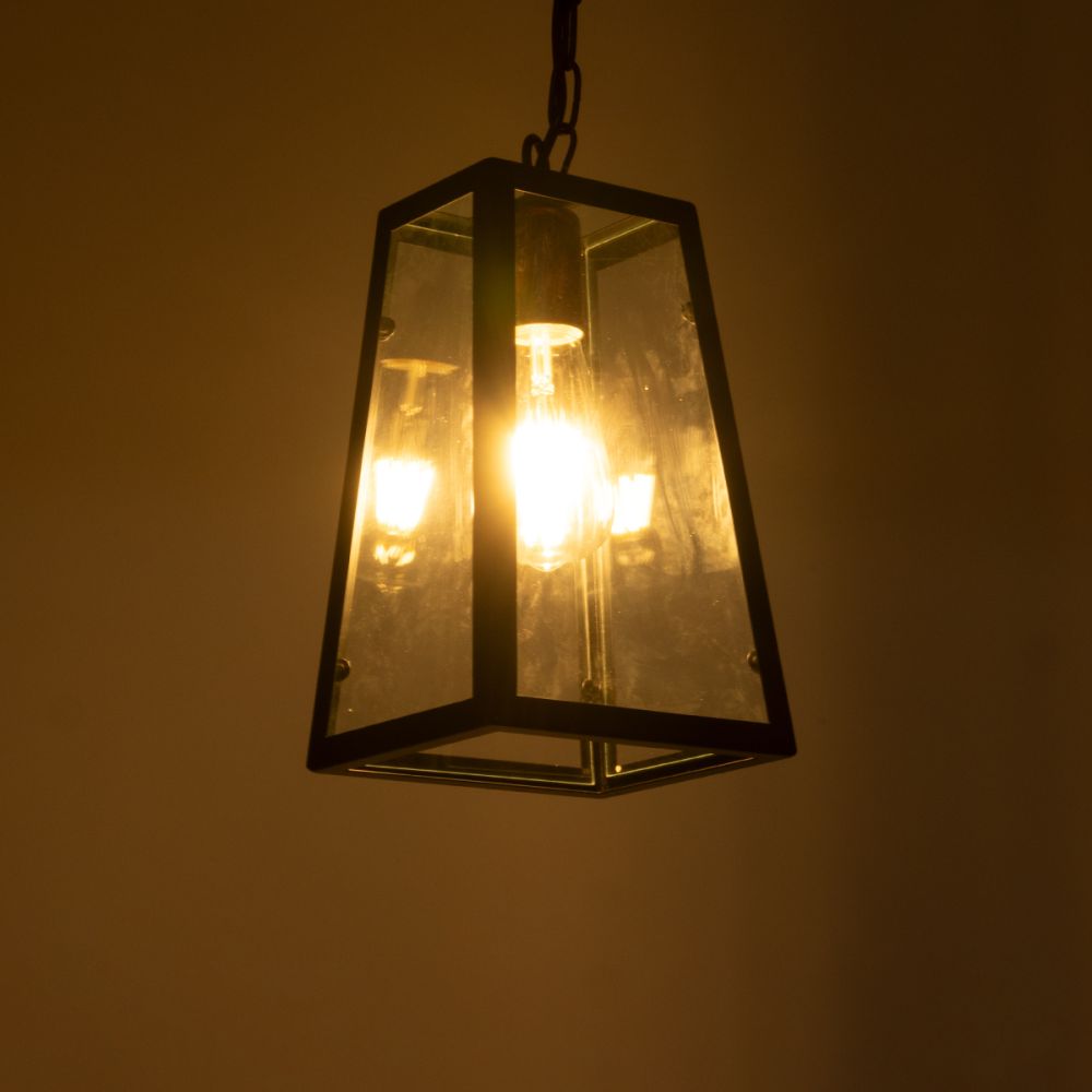GLOBOSTAR® LIMA 01040 Vintage Κρεμαστό Φωτιστικό Οροφής με Ντουί 1 x E27 AC 220-240V IP20 - Μαύρο & Διάφανο - Μ17 x Π14 x Υ26cm