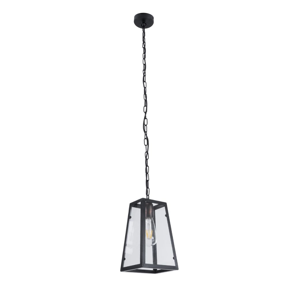 GLOBOSTAR® LIMA 01040 Vintage Κρεμαστό Φωτιστικό Οροφής με Ντουί 1 x E27 AC 220-240V IP20 - Μαύρο & Διάφανο - Μ17 x Π14 x Υ26cm