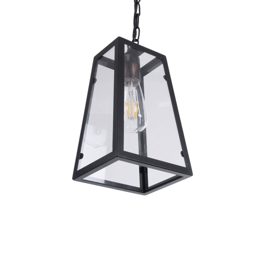 GLOBOSTAR® LIMA 01040 Vintage Κρεμαστό Φωτιστικό Οροφής με Ντουί 1 x E27 AC 220-240V IP20 - Μαύρο & Διάφανο - Μ17 x Π14 x Υ26cm