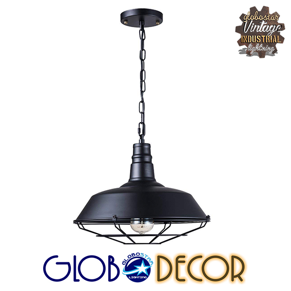 GloboStar® BARN 01048 Vintage Κρεμαστό Φωτιστικό Καμπάνα Μονόφωτο 1 x E27 IP20 Μαύρο Μέταλλο - Μ46 x Π46 x Υ25cm