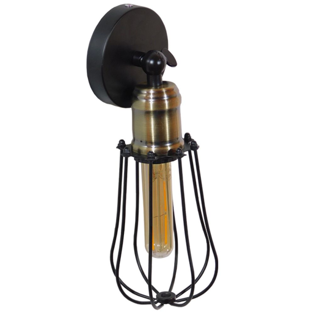 GLOBOSTAR® CATEL 01056 Vintage Φωτιστικό Τοίχου - Απλίκα με Ντουί 1 x E27 AC 220-240V IP20 - Μαύρο & Χρυσό - Μ12 x 15 x Υ32cm