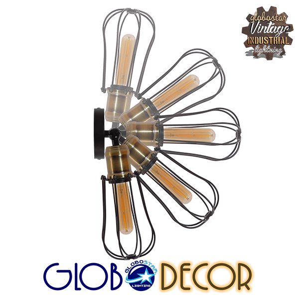 GloboStar® CATEL 01056 Vintage Επιτοίχιο Φωτιστικό Απλίκα Μονόφωτο 1 x E27 IP20 Μαύρο & Μπρούτζινο Μέταλλο - Μ12 x Π15 x Υ32cm