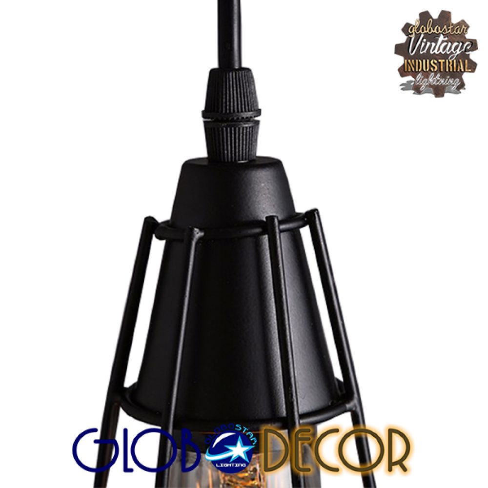 GLOBOSTAR® DROPS 01059 Vintage Κρεμαστό Φωτιστικό Οροφής με Ντουί 6 x E27 AC 220-240V IP20 - Μαύρο - 120cm
