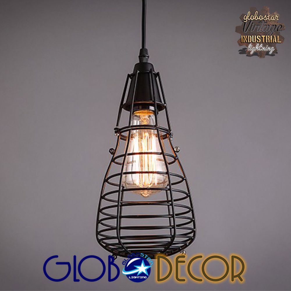 GLOBOSTAR® DROPS 01059 Vintage Κρεμαστό Φωτιστικό Οροφής με Ντουί 6 x E27 AC 220-240V IP20 - Μαύρο - 120cm