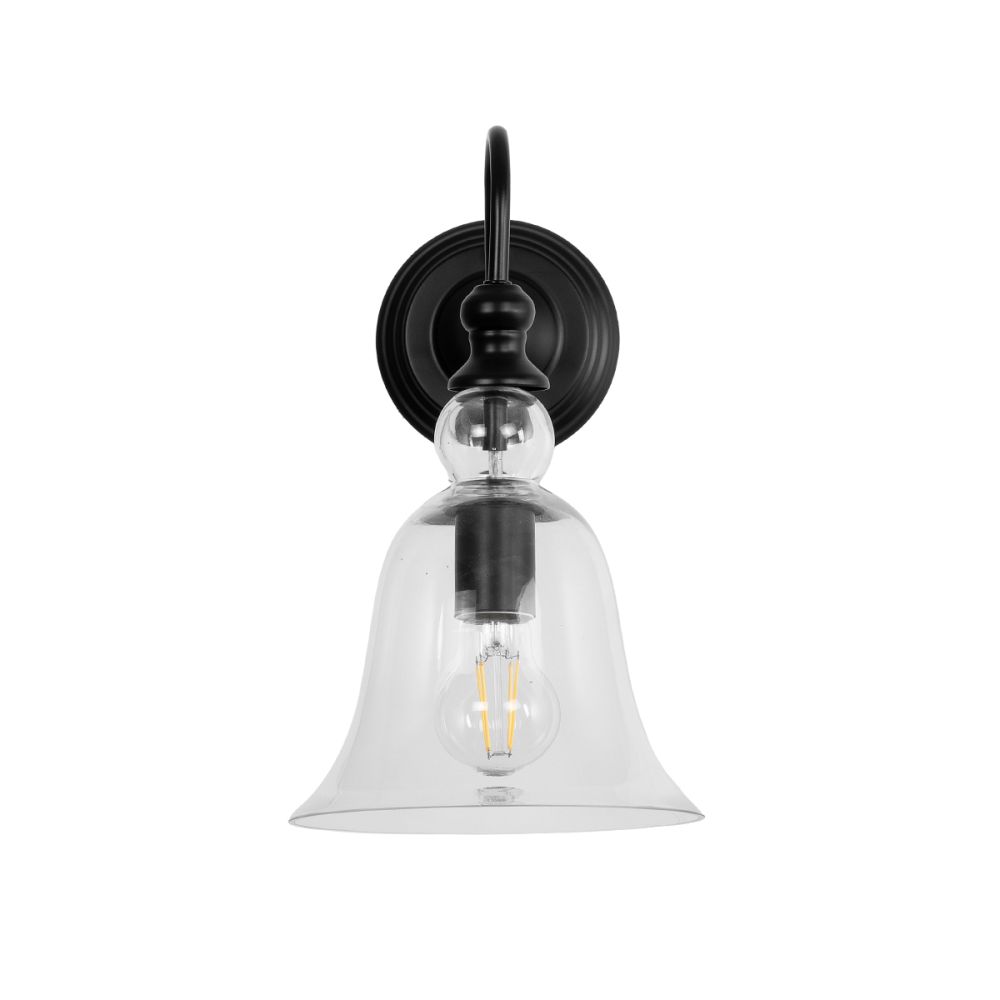 GLOBOSTAR® LILLY 01064 Vintage Φωτιστικό Τοίχου - Απλίκα με Ντουί 1 x E27 AC 220-240V IP20 - Μαύρο & Διάφανο - Μ38 x Π20 x Υ37cm