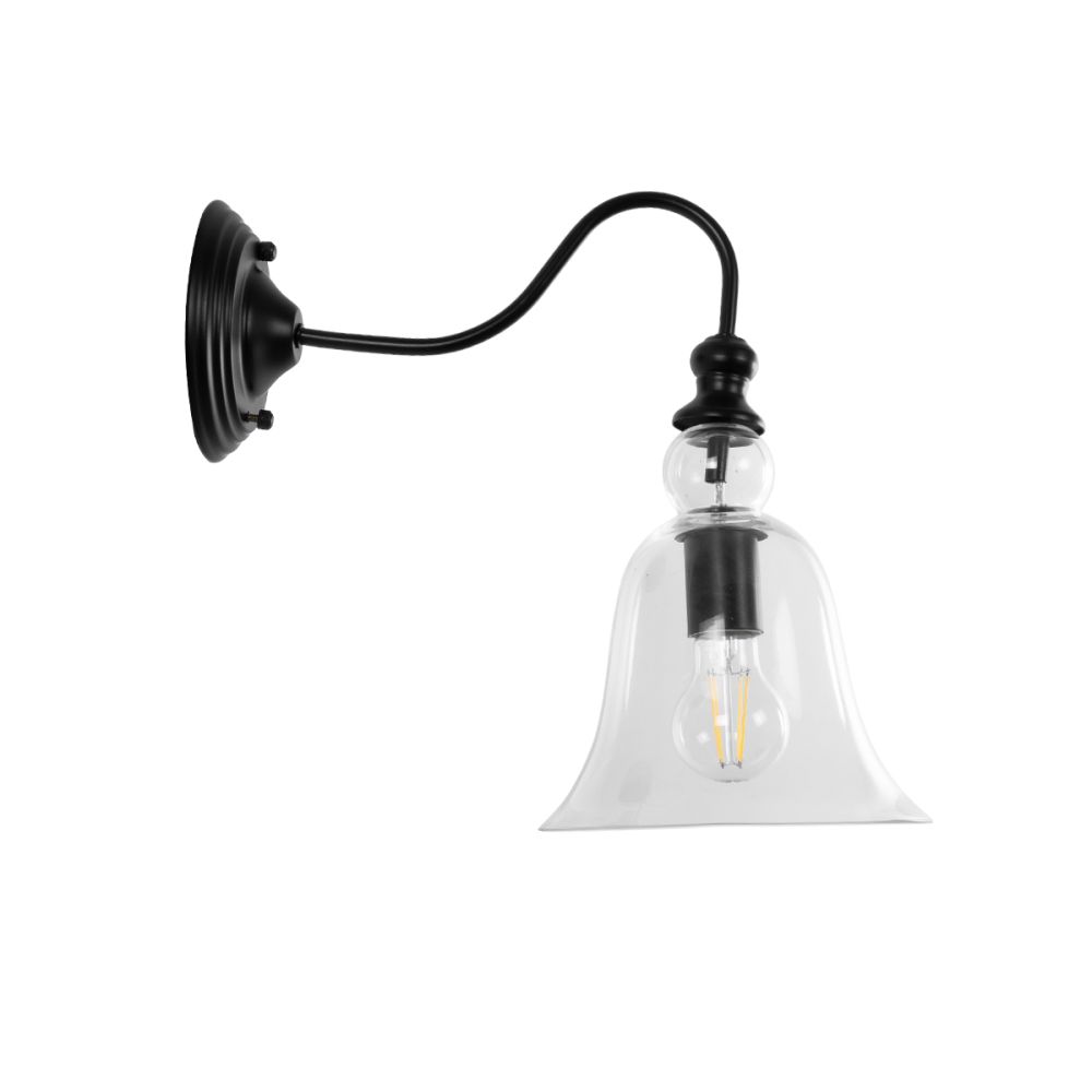 GLOBOSTAR® LILLY 01064 Vintage Φωτιστικό Τοίχου - Απλίκα με Ντουί 1 x E27 AC 220-240V IP20 - Μαύρο & Διάφανο - Μ38 x Π20 x Υ37cm