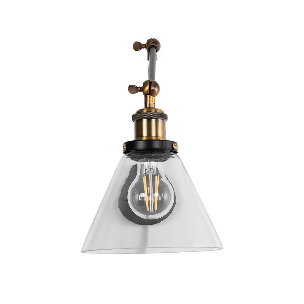 GLOBOSTAR® BINGLEY 01068 Vintage Φωτιστικό Τοίχου - Απλίκα με Ντουί 1 x E27 AC 220-240V IP20 - Διάφανο & Χρυσό - Μ18 x Π40 x Υ43cm