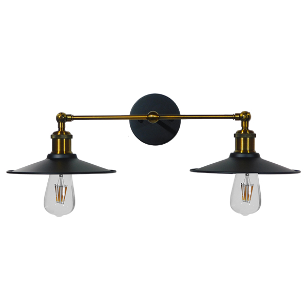 GLOBOSTAR® MINIMALL 01069 Vintage Φωτιστικό Τοίχου - Απλίκα με Ντουί 2 x E27 AC 220-240V IP20 - Μαύρο & Χρυσό - Μ30 x Π60 x Υ18cm