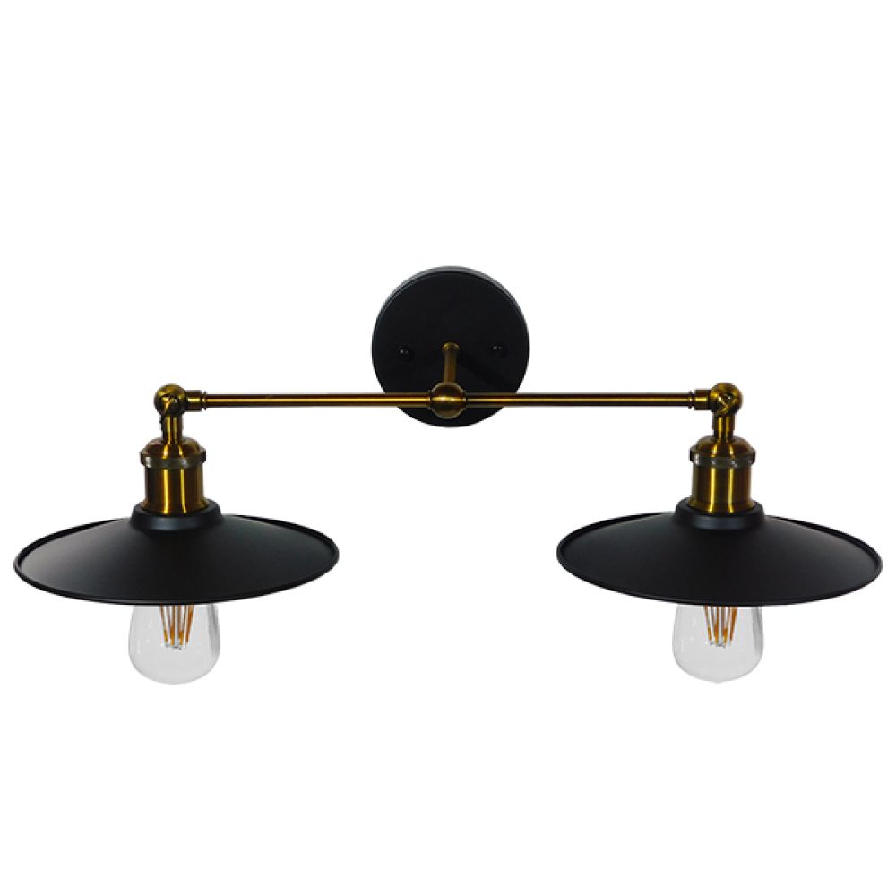 GLOBOSTAR® MINIMALL 01069 Vintage Φωτιστικό Τοίχου - Απλίκα με Ντουί 2 x E27 AC 220-240V IP20 - Μαύρο & Χρυσό - Μ30 x Π60 x Υ18cm