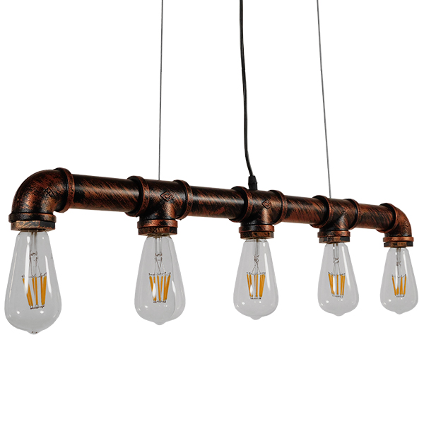 GLOBOSTAR® CANAL 01070 Vintage Κρεμαστό Φωτιστικό Οροφής με Ντουί 5 x E27 AC 220-240V IP20 - Χάλκινο Εφέ Σκουριάς - Μ88 x Π5 x Υ7cm