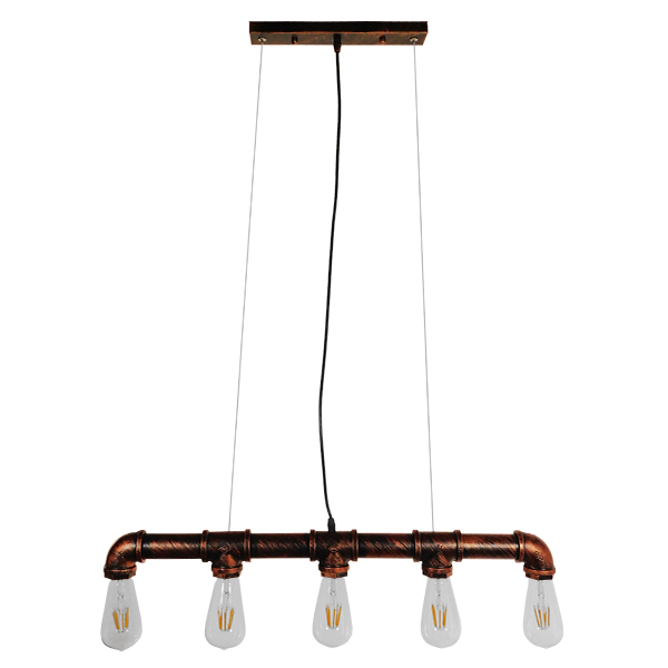 GLOBOSTAR® CANAL 01070 Vintage Κρεμαστό Φωτιστικό Οροφής με Ντουί 5 x E27 AC 220-240V IP20 - Χάλκινο Εφέ Σκουριάς - Μ88 x Π5 x Υ7cm