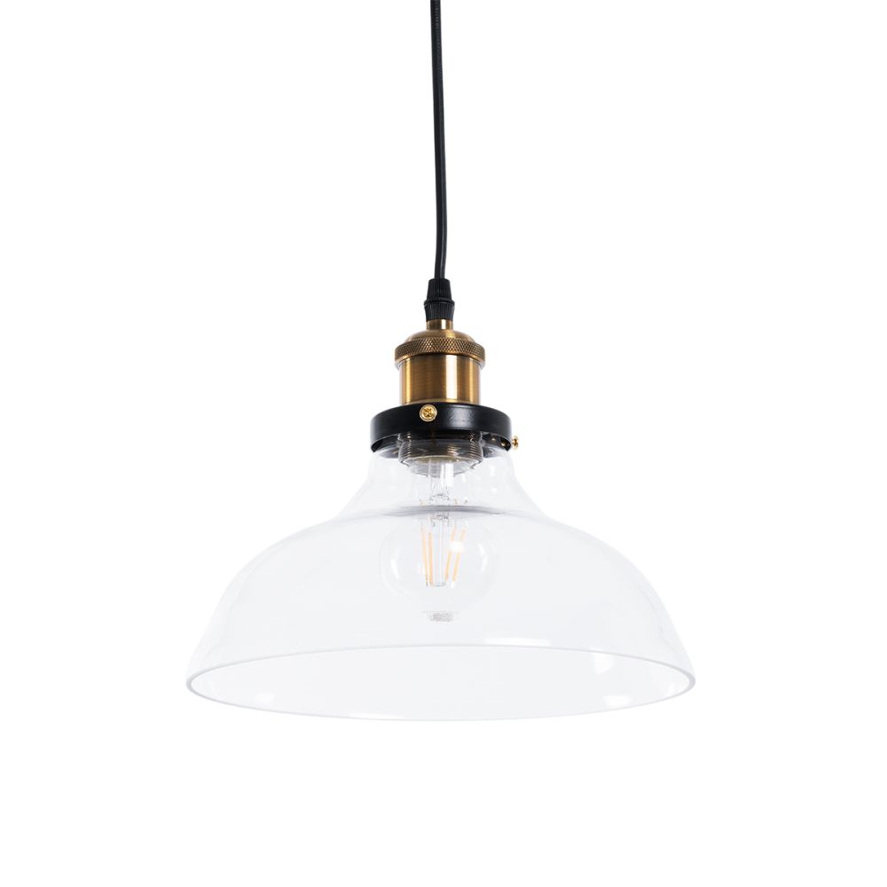 GLOBOSTAR® WICKHAM 01075 Vintage Κρεμαστό Φωτιστικό Οροφής με Ντουί 1 x E27 AC 220-240V IP20 - Διάφανο & Χρυσό - Μ24.5 x Π24.5 x Υ15cm