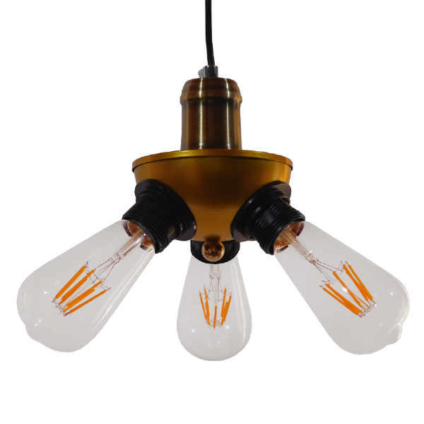 GLOBOSTAR® COPPER 01076 Vintage Κρεμαστό Φωτιστικό Οροφής με Ντουί 3 x E27 AC 220-240V IP20 - Χρυσό & Μαύρο - Μ14 x Π14 x Υ13cm