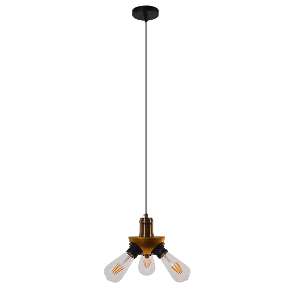 GLOBOSTAR® COPPER 01076 Vintage Κρεμαστό Φωτιστικό Οροφής με Ντουί 3 x E27 AC 220-240V IP20 - Χρυσό & Μαύρο - Μ14 x Π14 x Υ13cm